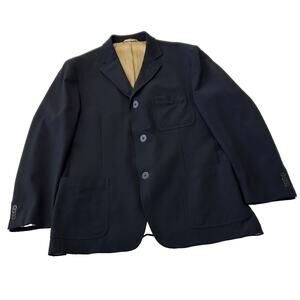 Kroon Mens Wool Blend Sports Coat Sz 42R Navy Blue Lined 3 Button Career Preppy